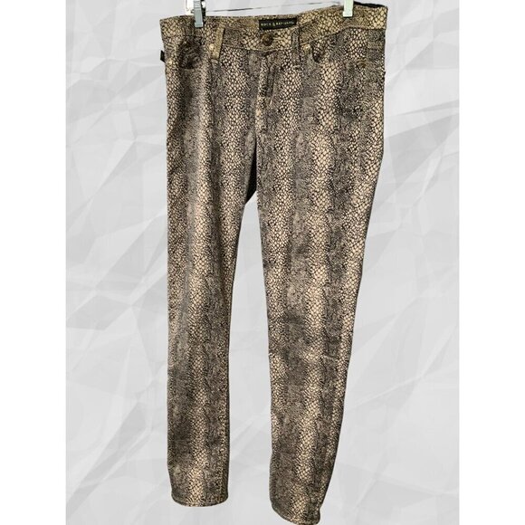 Rock & Republic Women Size Snake Skin Gold Metallic 5 pocket  Mid Rise Jeans 12 - Picture 6 of 10
